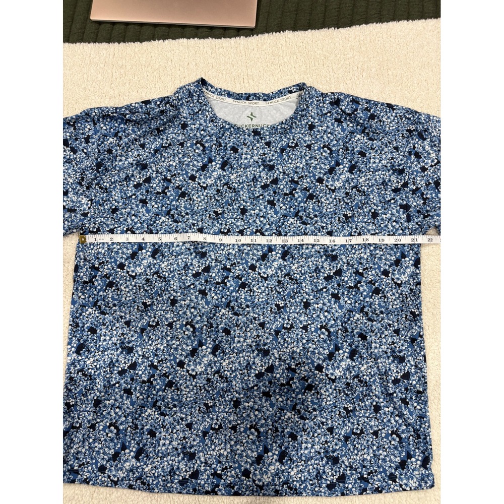 Tuckernuck Tnuck Sport Short Sleeve Performance Tee Shirt Floral Print Blue Med - Picture 3 of 5